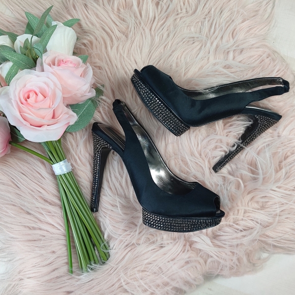 BCBGMaxAzria Shoes - BCBGMAXAZRIA couture gem studded satin pumps